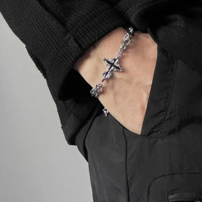 Pulsera cruzada de llama Retro para hombre y mujer, cadena de empalme de acero de titanio de Hip Hop, joyería Unisex, accesorios de lujo Kpop geniales