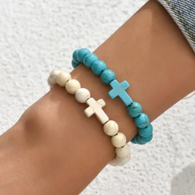 Pulsera con cruz de piedra "Plegaria"