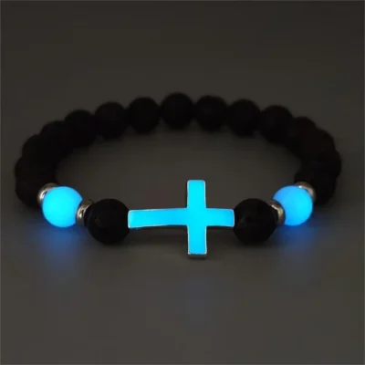 Pulsera de cruz brillante "Obsidian Neon"
